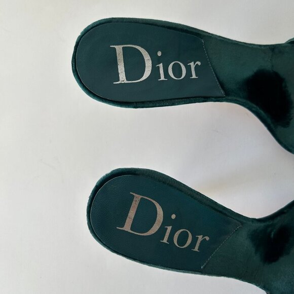 VINTAGE CHRISTIAN DIOR BLUE VELVELT EMBELLISHED HEELS - Picture 7 of 9